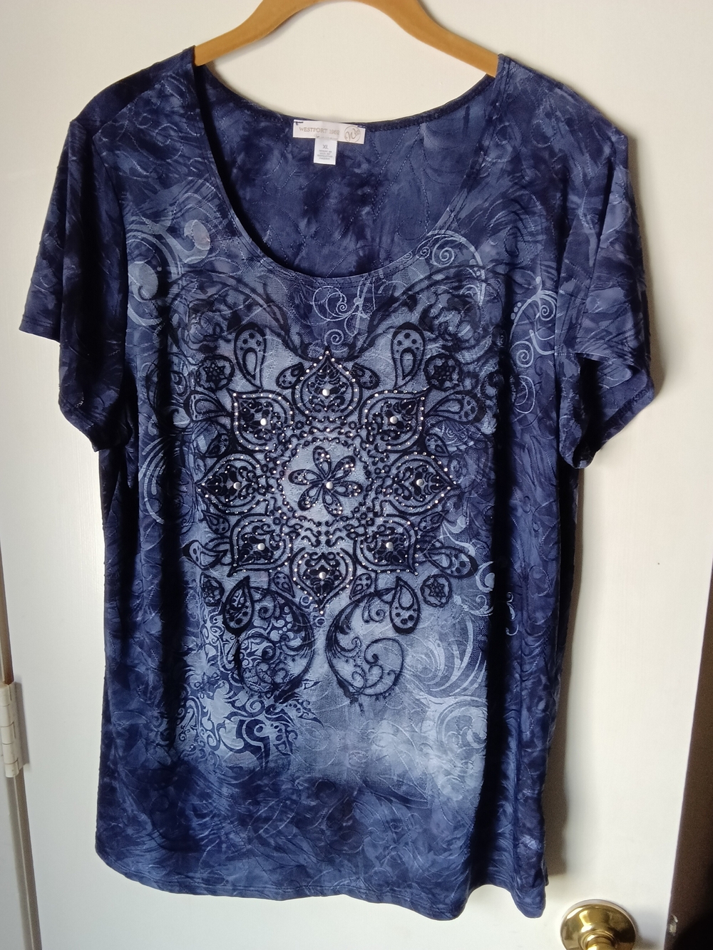 Women’s Navy Blue Embellished Scoop Neck Top